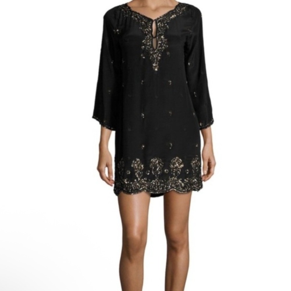 Calypso St.‎ Barth Women's 100% Silk Sequin Tunic Dress Black Large